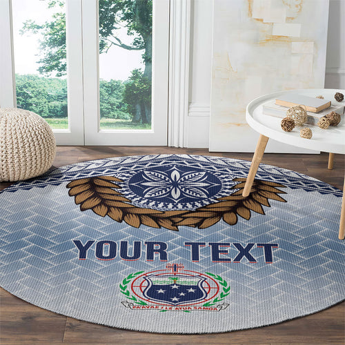 Manu Samoa Rugby Custom White Round Carpet ʻIe Toga Pattern With Brown Ula fala