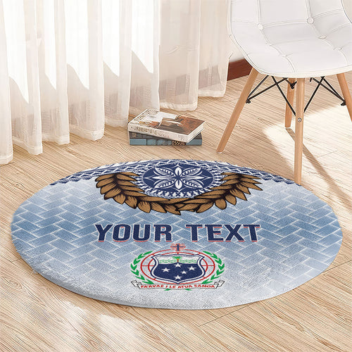 Manu Samoa Rugby Custom White Round Carpet ʻIe Toga Pattern With Brown Ula fala