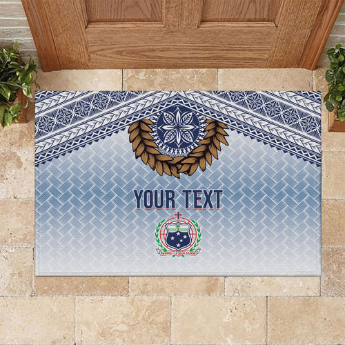 Manu Samoa Rugby Custom White Rubber Doormat ʻIe Toga Pattern With Brown Ula fala