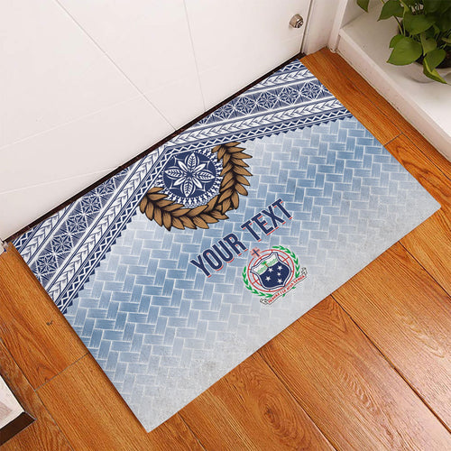 Manu Samoa Rugby Custom White Rubber Doormat ʻIe Toga Pattern With Brown Ula fala
