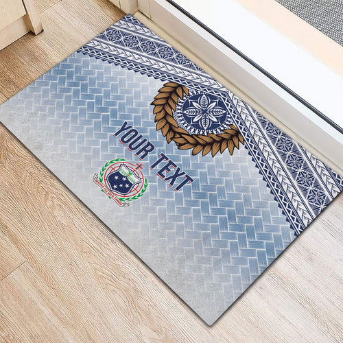 Manu Samoa Rugby Custom White Rubber Doormat ʻIe Toga Pattern With Brown Ula fala