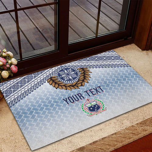 Manu Samoa Rugby Custom White Rubber Doormat ʻIe Toga Pattern With Brown Ula fala