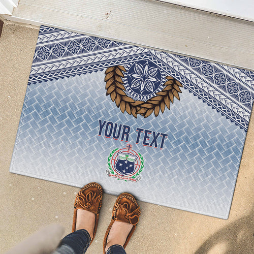 Manu Samoa Rugby Custom White Rubber Doormat ʻIe Toga Pattern With Brown Ula fala