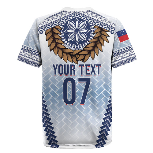 Manu Samoa Rugby Custom White Rugby Jersey ʻIe Toga Pattern With Brown Ula fala
