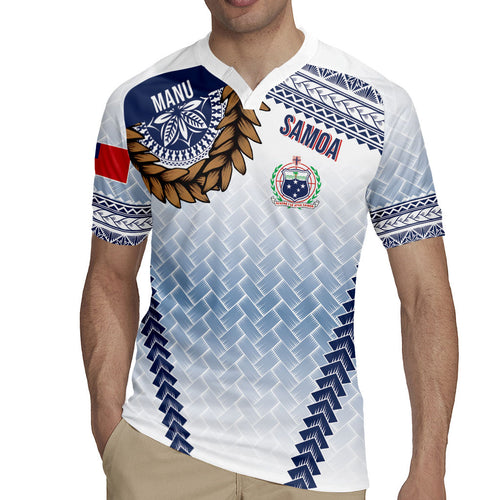 Manu Samoa Rugby Custom White Rugby Jersey ʻIe Toga Pattern With Brown Ula fala