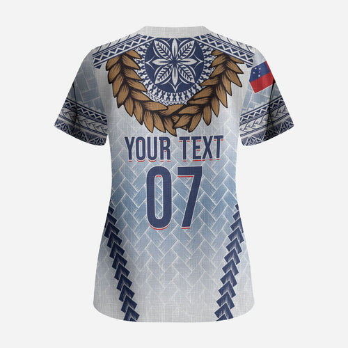 Manu Samoa Rugby Custom White Scrub Top ʻIe Toga Pattern With Brown Ula fala
