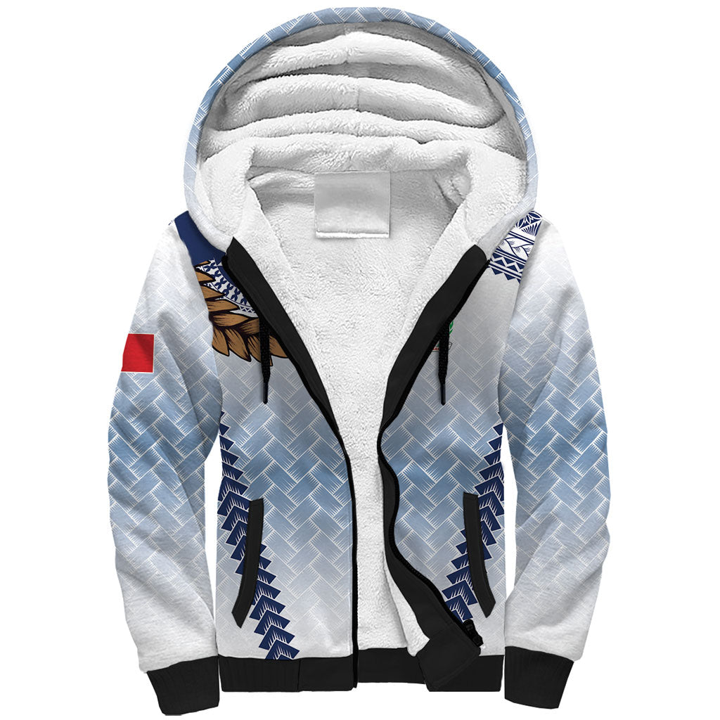 Manu Samoa Rugby Custom White Sherpa Hoodie ʻIe Toga Pattern With Brown Ula fala