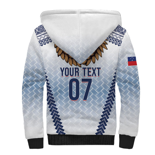 Manu Samoa Rugby Custom White Sherpa Hoodie ʻIe Toga Pattern With Brown Ula fala
