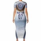 Manu Samoa Rugby Custom White Short Sleeve Bodycon Dress ʻIe Toga Pattern With Brown Ula fala