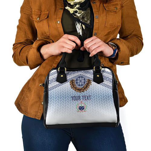 Manu Samoa Rugby Custom White Shoulder Handbag ʻIe Toga Pattern With Brown Ula fala