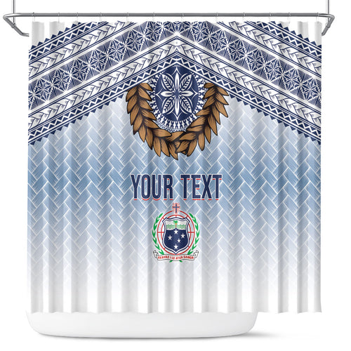 Manu Samoa Rugby Custom White Shower Curtain ʻIe Toga Pattern With Brown Ula fala