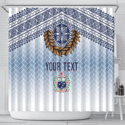 Manu Samoa Rugby Custom White Shower Curtain ʻIe Toga Pattern With Brown Ula fala