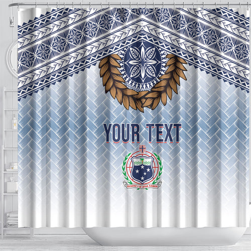 Manu Samoa Rugby Custom White Shower Curtain ʻIe Toga Pattern With Brown Ula fala