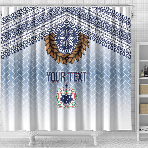 Manu Samoa Rugby Custom White Shower Curtain ʻIe Toga Pattern With Brown Ula fala