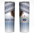 Manu Samoa Rugby Custom White Skinny Tumbler ʻIe Toga Pattern With Brown Ula fala