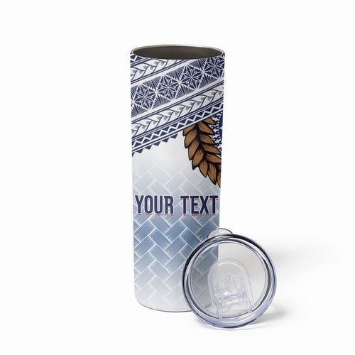Manu Samoa Rugby Custom White Skinny Tumbler ʻIe Toga Pattern With Brown Ula fala