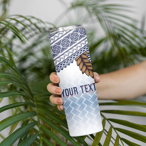 Manu Samoa Rugby Custom White Skinny Tumbler ʻIe Toga Pattern With Brown Ula fala