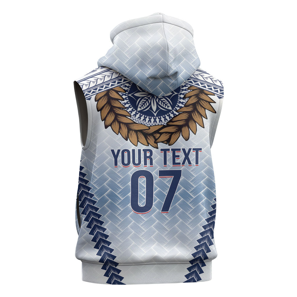 Manu Samoa Rugby Custom White Sleeveless Hoodie ʻIe Toga Pattern With Brown Ula fala