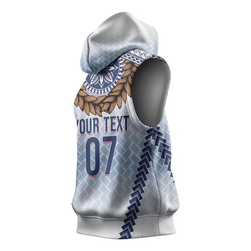 Manu Samoa Rugby Custom White Sleeveless Hoodie ʻIe Toga Pattern With Brown Ula fala