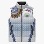 Manu Samoa Rugby Custom White Sleeveless Puffer Jacket ʻIe Toga Pattern With Brown Ula fala