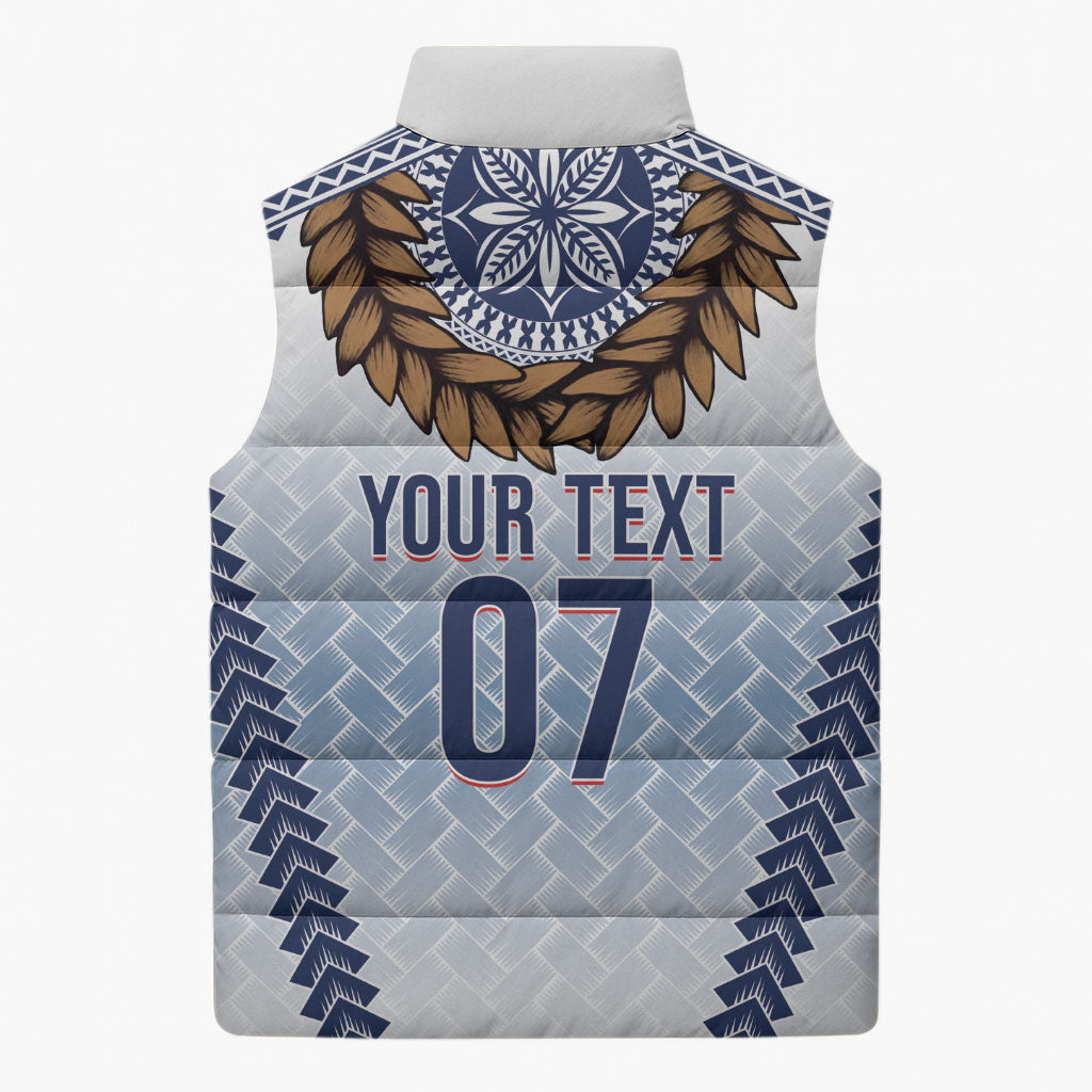 Manu Samoa Rugby Custom White Sleeveless Puffer Jacket ʻIe Toga Pattern With Brown Ula fala