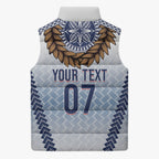 Manu Samoa Rugby Custom White Sleeveless Puffer Jacket ʻIe Toga Pattern With Brown Ula fala