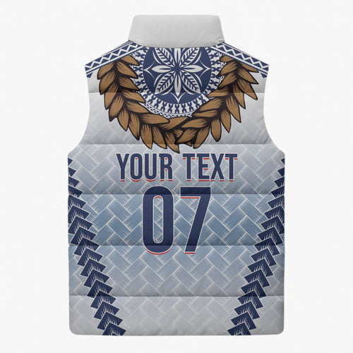 Manu Samoa Rugby Custom White Sleeveless Puffer Jacket ʻIe Toga Pattern With Brown Ula fala