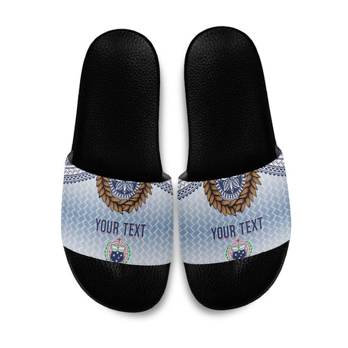 Manu Samoa Rugby Custom White Slide Sandals ʻIe Toga Pattern With Brown Ula fala