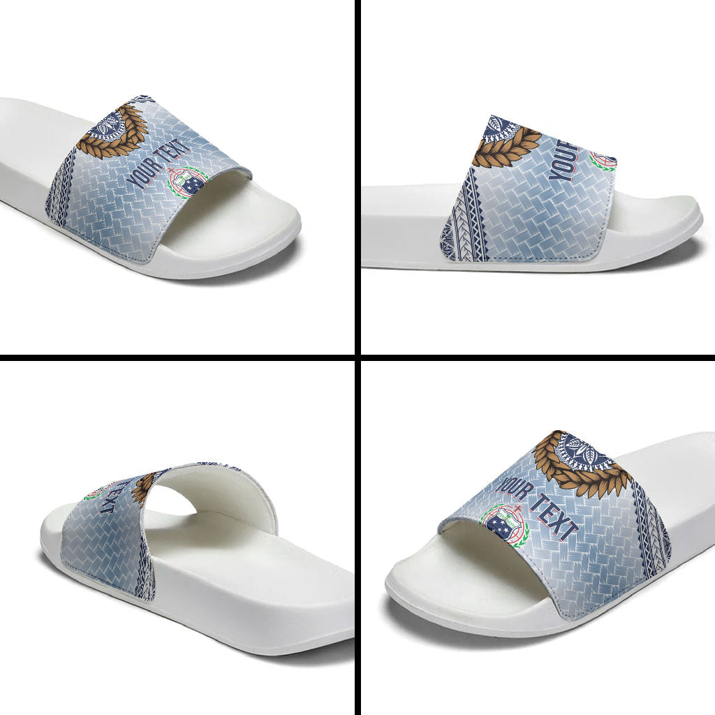 Manu Samoa Rugby Custom White Slide Sandals ʻIe Toga Pattern With Brown Ula fala