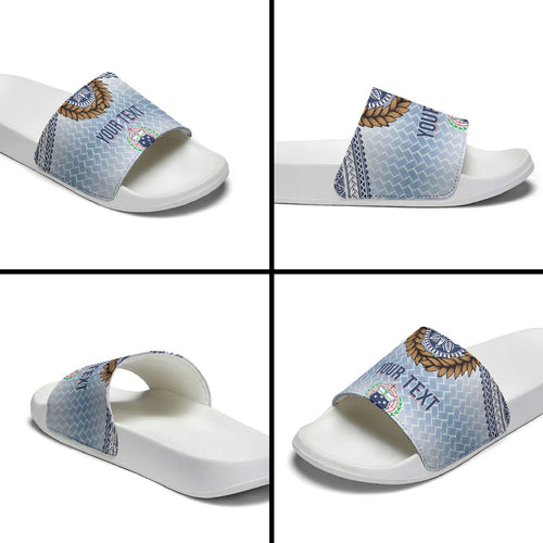 Manu Samoa Rugby Custom White Slide Sandals ʻIe Toga Pattern With Brown Ula fala