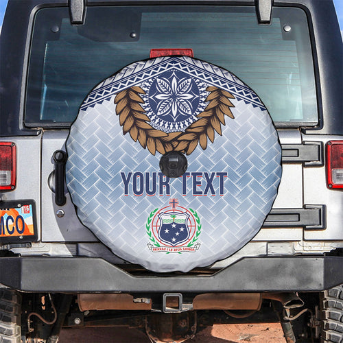 Manu Samoa Rugby Custom White Spare Tire Cover ʻIe Toga Pattern With Brown Ula fala