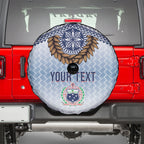 Manu Samoa Rugby Custom White Spare Tire Cover ʻIe Toga Pattern With Brown Ula fala