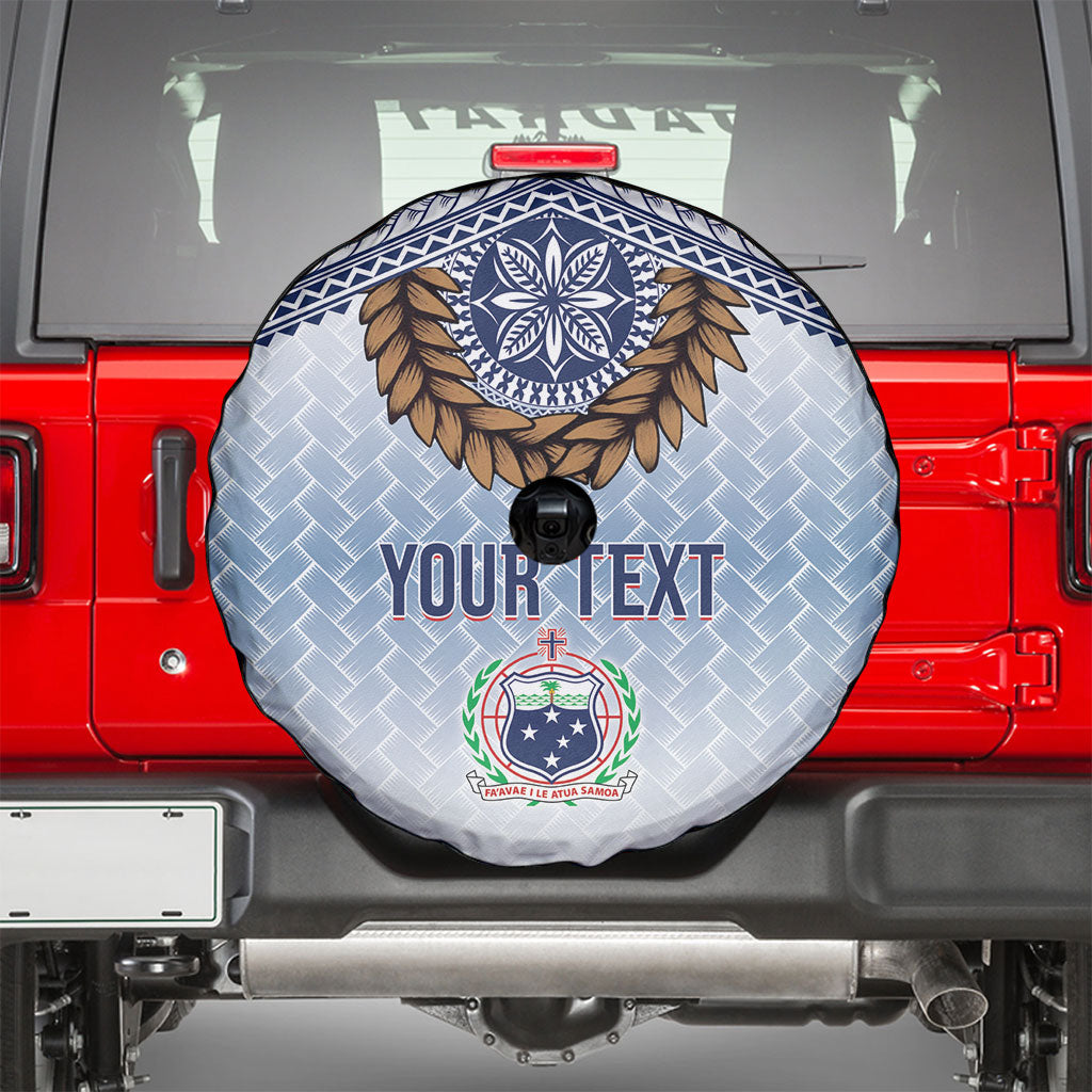 Manu Samoa Rugby Custom White Spare Tire Cover ʻIe Toga Pattern With Brown Ula fala