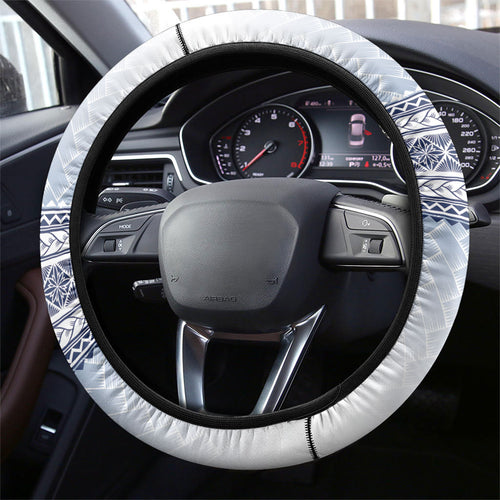 Manu Samoa Rugby White Steering Wheel Cover ʻIe Toga Pattern With Brown Ula fala