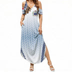 Manu Samoa Rugby Custom White Summer Maxi Dress ʻIe Toga Pattern With Brown Ula fala