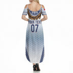 Manu Samoa Rugby Custom White Summer Maxi Dress ʻIe Toga Pattern With Brown Ula fala