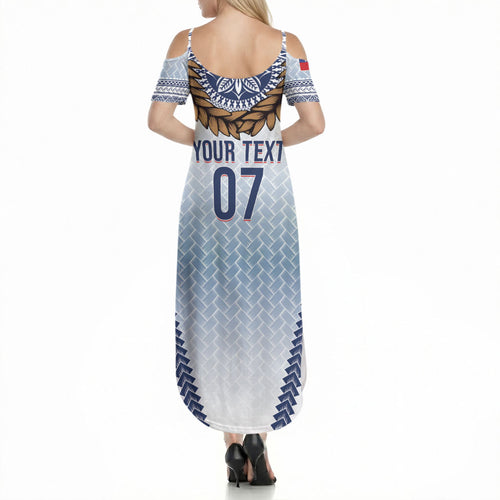 Manu Samoa Rugby Custom White Summer Maxi Dress ʻIe Toga Pattern With Brown Ula fala