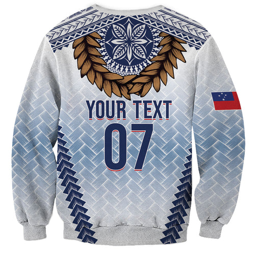 Manu Samoa Rugby Custom White Sweatshirt ʻIe Toga Pattern With Brown Ula fala