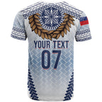 Manu Samoa Rugby Custom White T Shirt ʻIe Toga Pattern With Brown Ula fala