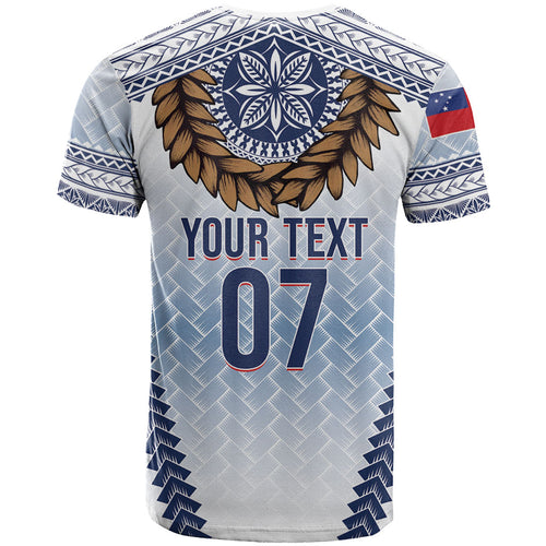 Manu Samoa Rugby Custom White T Shirt ʻIe Toga Pattern With Brown Ula fala