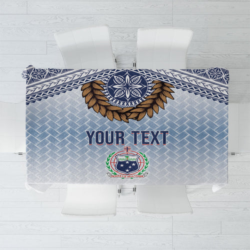 Manu Samoa Rugby Custom White Tablecloth ʻIe Toga Pattern With Brown Ula fala