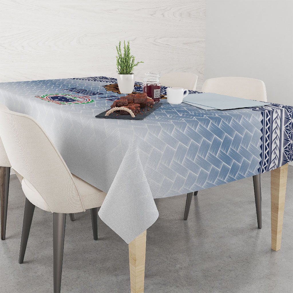 Manu Samoa Rugby Custom White Tablecloth ʻIe Toga Pattern With Brown Ula fala