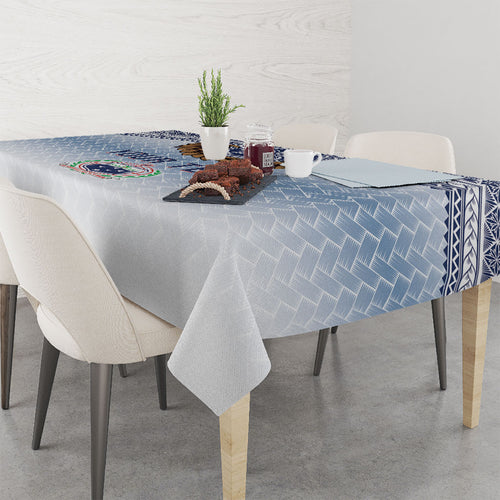 Manu Samoa Rugby Custom White Tablecloth ʻIe Toga Pattern With Brown Ula fala