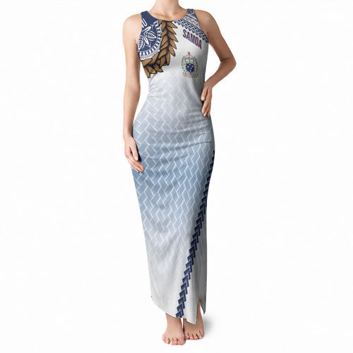 Manu Samoa Rugby Custom White Tank Maxi Dress ʻIe Toga Pattern With Brown Ula fala