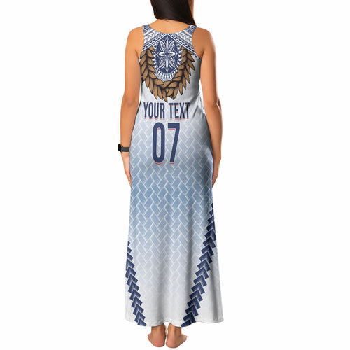 Manu Samoa Rugby Custom White Tank Maxi Dress ʻIe Toga Pattern With Brown Ula fala