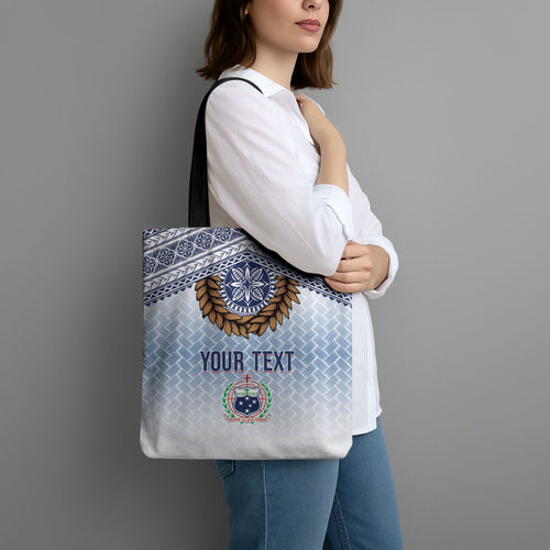 Manu Samoa Rugby Custom White Tote Bag ʻIe Toga Pattern With Brown Ula fala