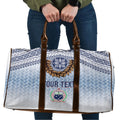 Manu Samoa Rugby Custom White Travel Bag ʻIe Toga Pattern With Brown Ula fala