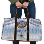 Manu Samoa Rugby Custom White Travel Bag ʻIe Toga Pattern With Brown Ula fala
