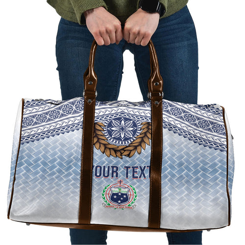 Manu Samoa Rugby Custom White Travel Bag ʻIe Toga Pattern With Brown Ula fala