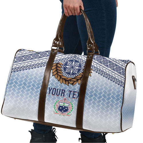 Manu Samoa Rugby Custom White Travel Bag ʻIe Toga Pattern With Brown Ula fala